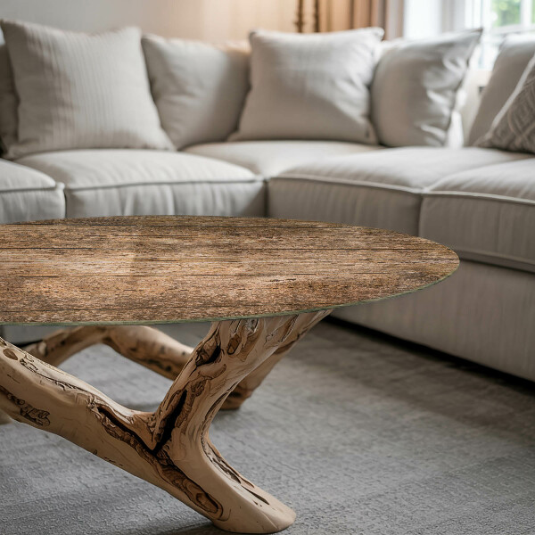 Okrogla steklena mizna plošča Leseni panelni vzorec