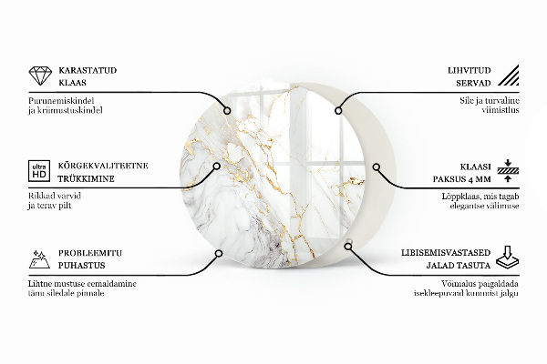 Okrogla steklena mizna plošča z natisom Marmorni teksturni motiv