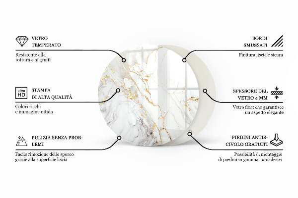 Okrogla steklena mizna plošča z natisom Marmorni teksturni motiv
