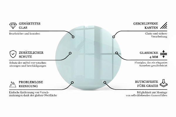 Okrogla steklena mizna plošča prozoren