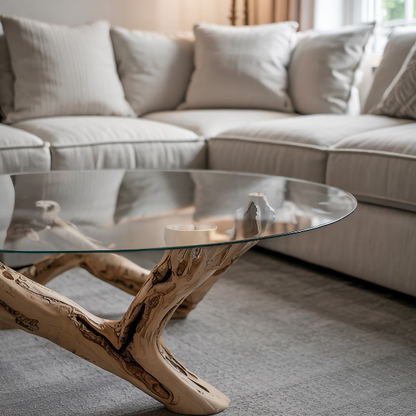 Okrogla steklena mizna plošča prozoren