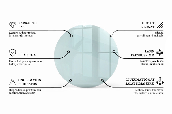 Okrogla steklena mizna plošča prozoren