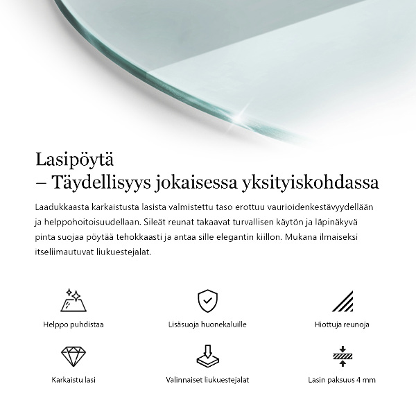 Okrogla steklena mizna plošča prozoren