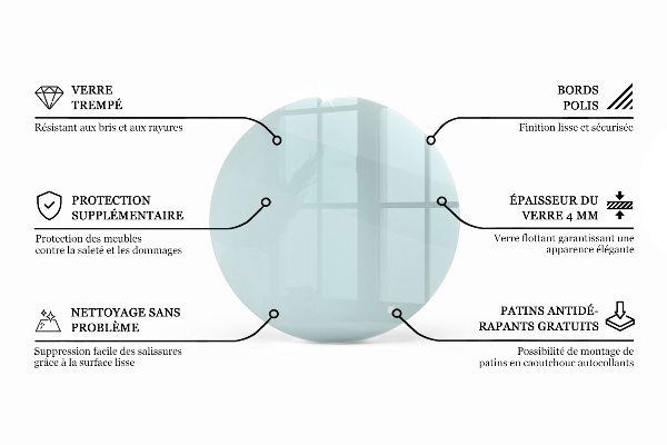 Okrogla steklena mizna plošča prozoren