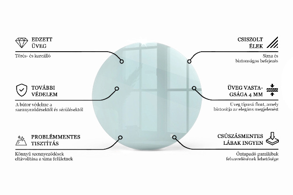 Okrogla steklena mizna plošča prozoren