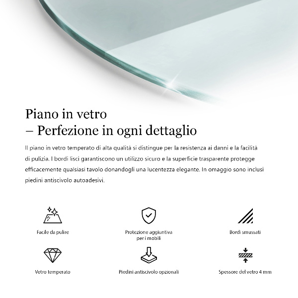 Okrogla steklena mizna plošča prozoren