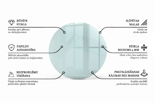 Okrogla steklena mizna plošča prozoren