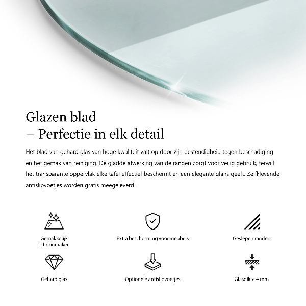 Okrogla steklena mizna plošča prozoren