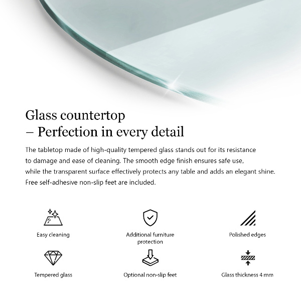 Okrogla steklena mizna plošča prozoren