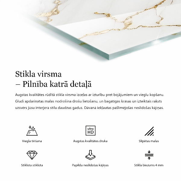 Pravokotna steklena mizna plošča z natisom Marmorni teksturni motiv