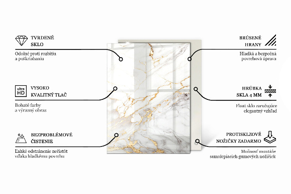 Pravokotna steklena mizna plošča z natisom Marmorni teksturni motiv