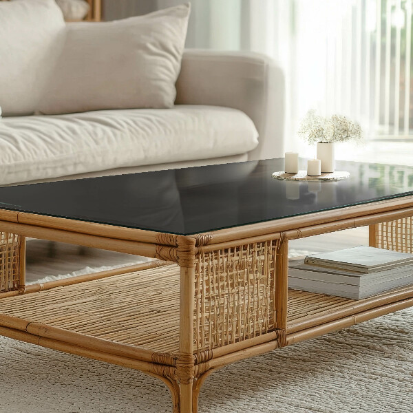 Pravokotna steklena mizna plošča z natisom Gladka črna barva