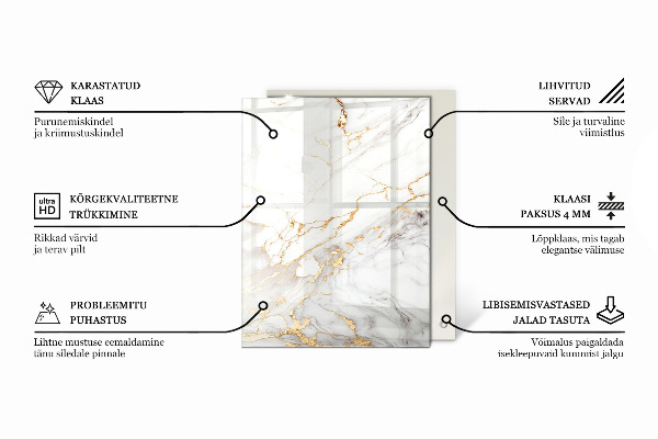 Pravokotna steklena mizna plošča Marmorni vzorec
