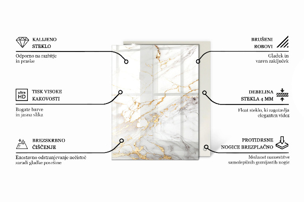 Pravokotna steklena mizna plošča Marmorni vzorec
