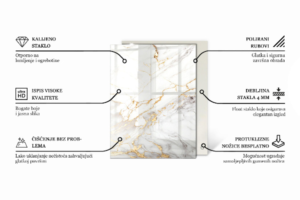 Pravokotna steklena mizna plošča Vzorec, navdihnjen z marmorjem