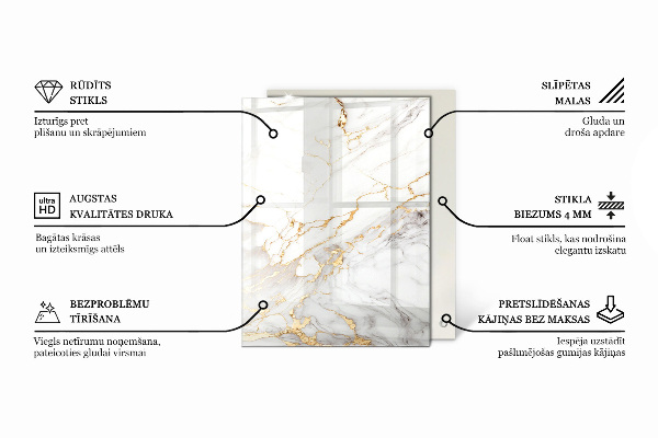 Pravokotna steklena mizna plošča Marmorni vzorec z nežnimi žilami