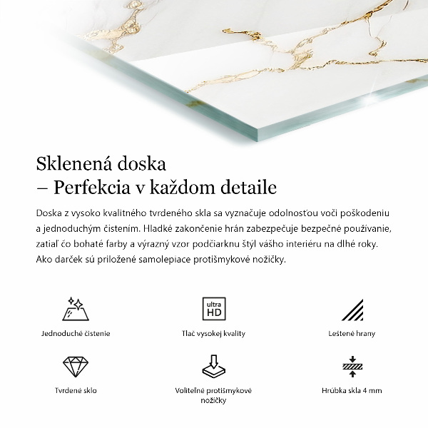 Pravokotna steklena mizna plošča Marmorni vzorec z nežnimi žilami